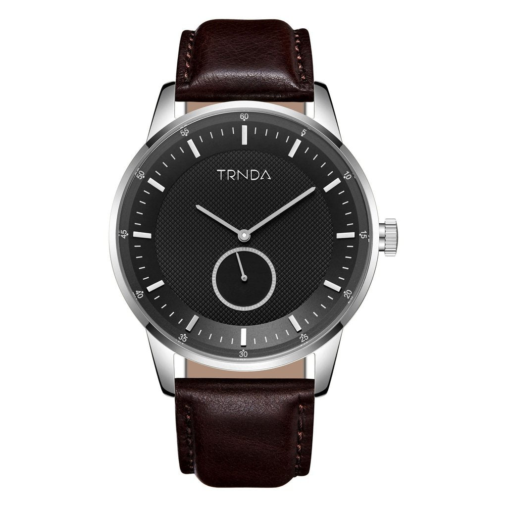 Trnda Men's Stainless Steel Watch, Brown Leather Band | Trn-Ss43b