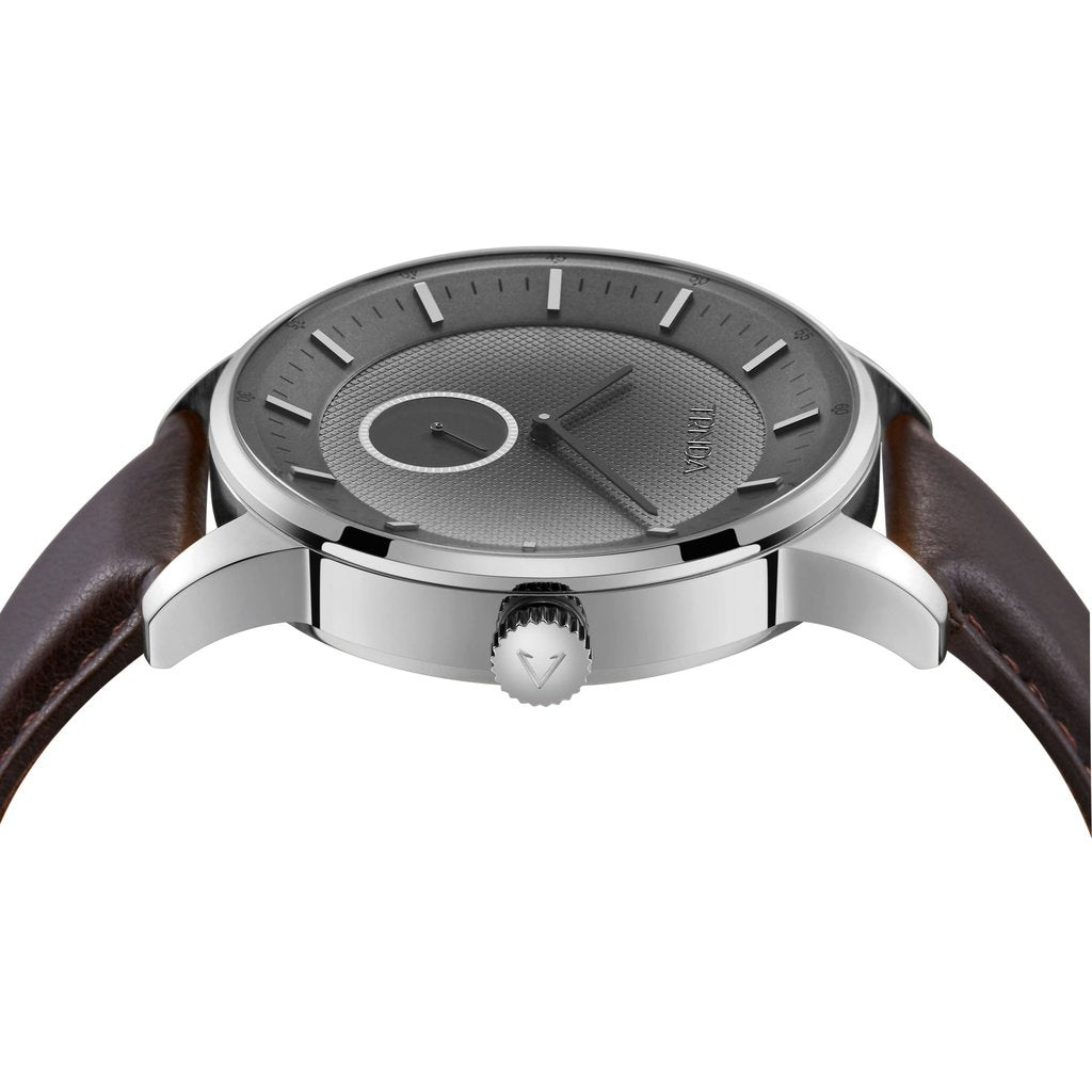 Trnda Men's Stainless Steel Watch, Brown Leather Band | Trn-Ss43b