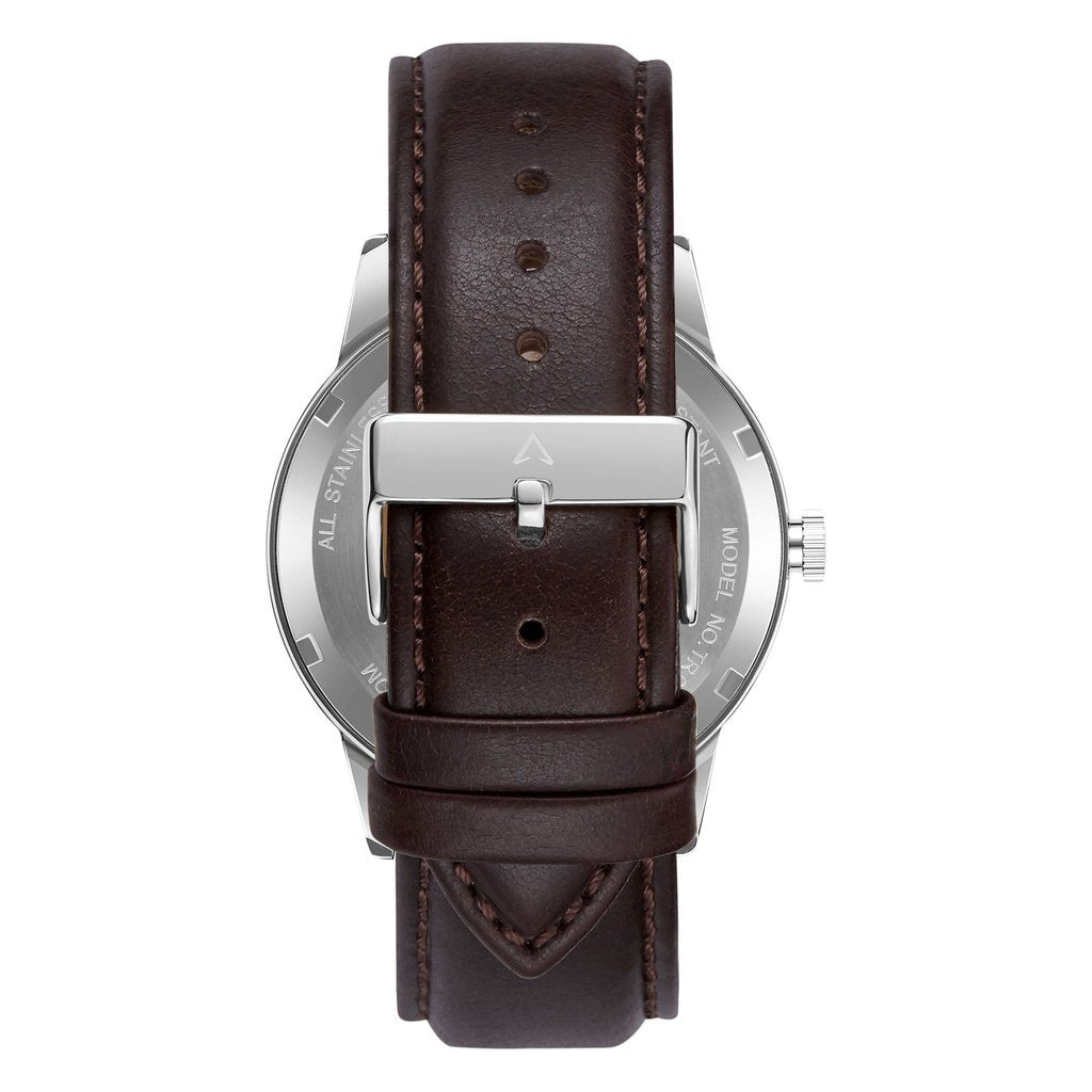 Trnda Men's Stainless Steel Watch, Brown Leather Band | Trn-Ss43b